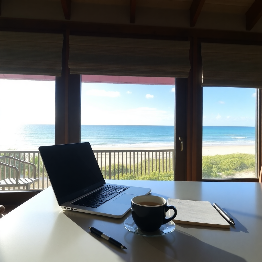 Laptop with ocean view
